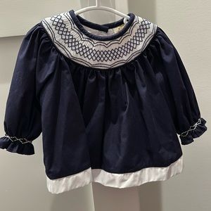 The Beaufort Bonnet Company Navy and White Smocked Yoke Dress